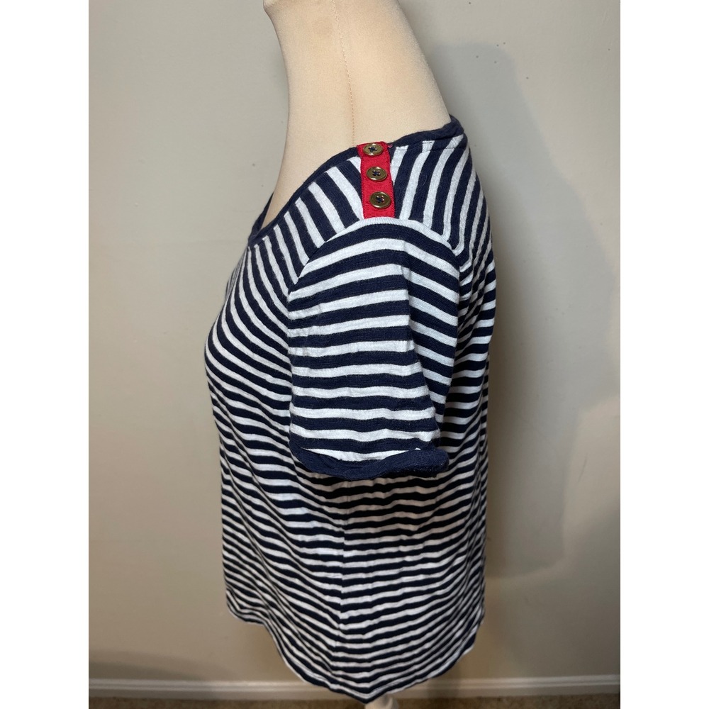 Talbots‎ Striped Short Sleeve Top LP Navy Blue White Nautical Coastal Parisian - Picture 4 of 8